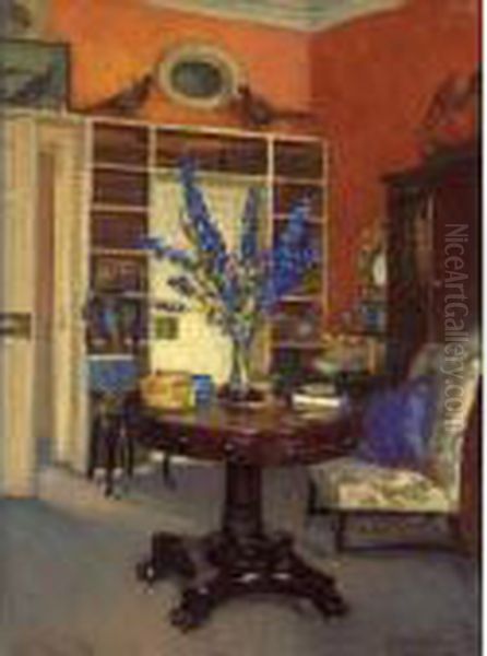 Orange And Blue, The Library At Ardilea Oil Painting by Patrick William Adam