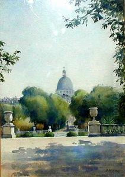 A Continental Garden Oil Painting by Patrick William Adam