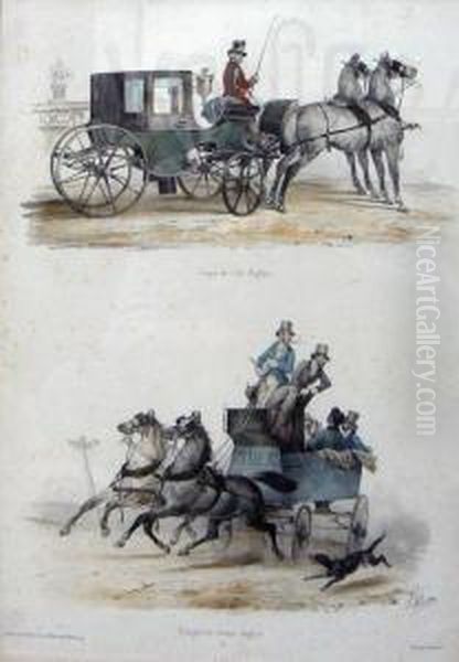 Coupe De Ville Anglais Et Fourgon De Chasse Anglais Oil Painting by Victor Adam