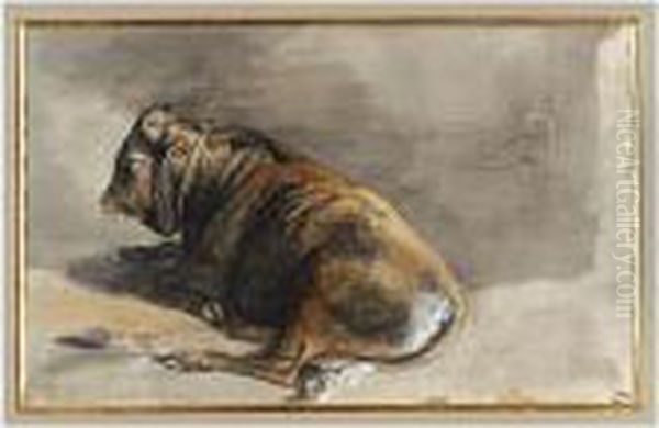 Study Of A Bull And A Dog Oil Painting by Victor Adam