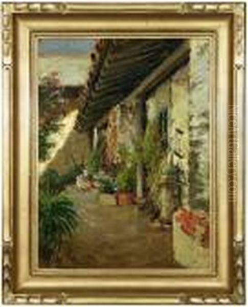 The Garden Path - San Juan Bautista Mission Oil Painting by William Adam