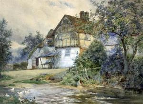 On The River Wey, Near Farnham Oil Painting by Charles James Adams