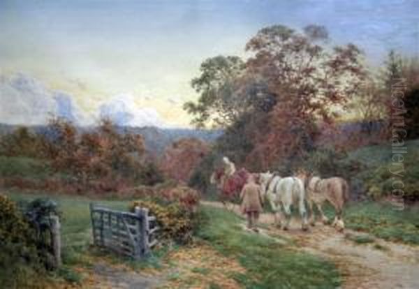 Plough Horses On A Lane Oil Painting by Charles James Adams