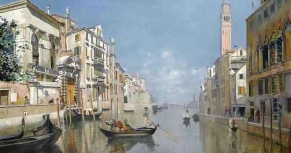 Vue le long d'un canal a Venise Oil Painting by Francois Brunery