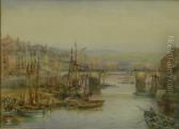 Whitby Harbour Oil Painting by Charles James Adams