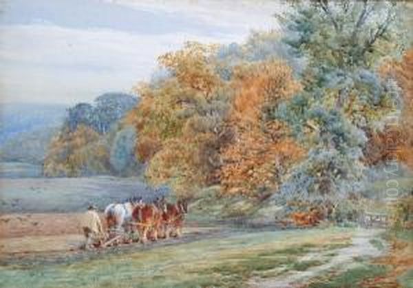 Ploughing In Surrey Oil Painting by Charles James Adams