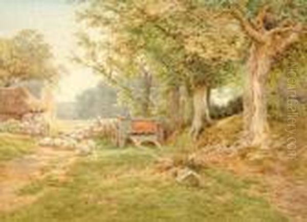 Farmyard Scene With Cattle Oil Painting by Charles James Adams