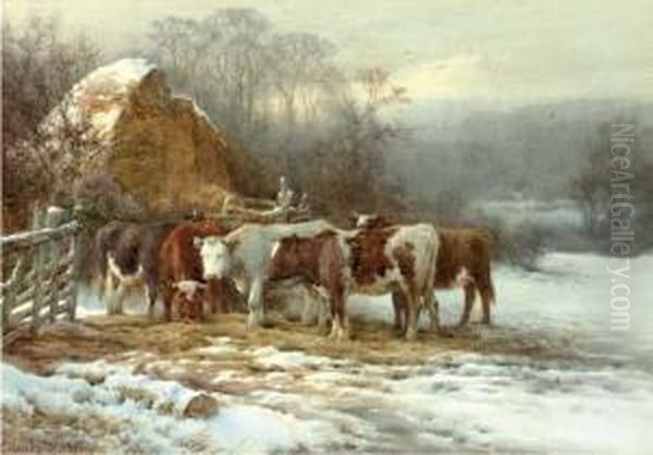 Cattle Warming Themselves On A Summer's Day Oil Painting by Charles James Adams