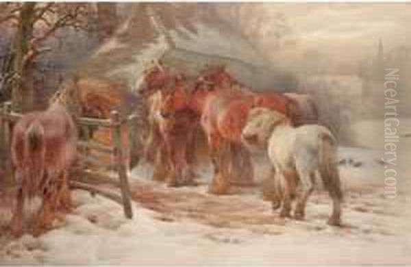 Winter Feed Oil Painting by Charles James Adams