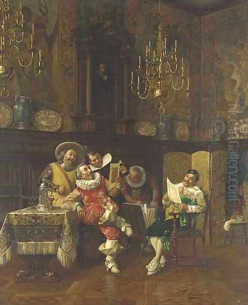 Les amateurs de gravures Oil Painting by Francois Brunery