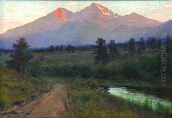 Estes Park, Colorado, Longs Peak At Sunset Oil Painting by Charles Partridge Adams