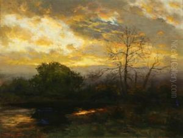 Sunset Oil Painting by Charles Partridge Adams