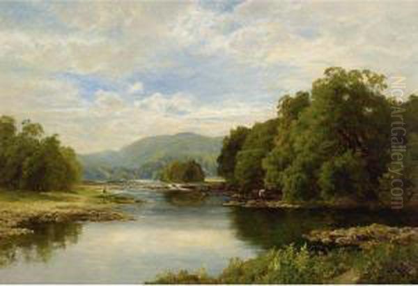 On The Derwent, Cumberland, Silver Summer Oil Painting by John Clayton Adams