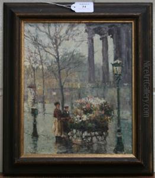 View Of A Flower Seller In A London Square Oil Painting by John Clayton Adams