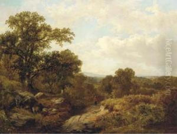 A Wooded Landscape With A Figure On A Path Oil Painting by John Clayton Adams