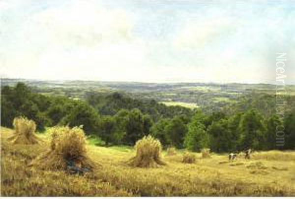 Haystacks In Sussex Oil Painting by John Clayton Adams