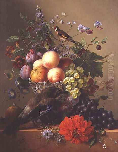 Still life with fruit and flowers Oil Painting by Arnoldus Bloemers