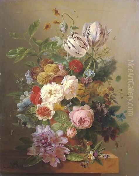 An exuberant flower still life Oil Painting by Arnoldus Bloemers