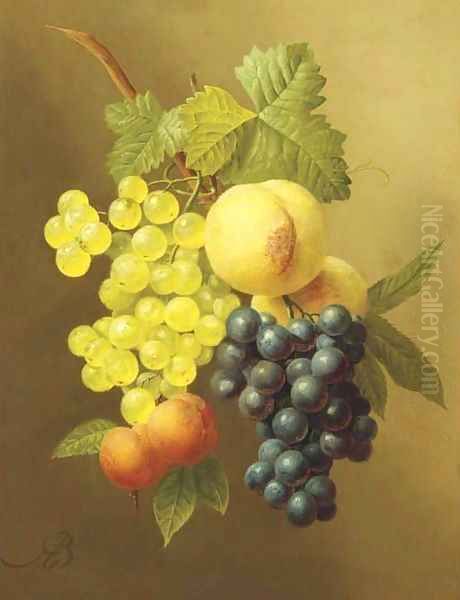 A swag of peaches, grapes and apricots Oil Painting by Arnoldus Bloemers