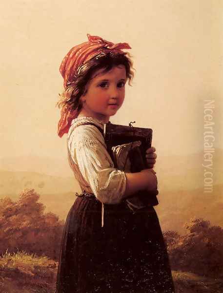 A Little Schoolgirl Oil Painting by Meyer Georg von Bremen