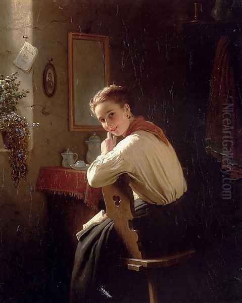 An Interrupted Moment Oil Painting by Meyer Georg von Bremen