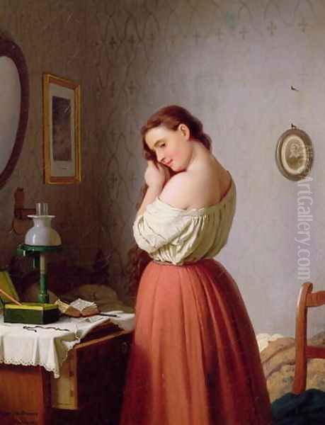 Young Woman Plaiting her Hair Oil Painting by Meyer Georg von Bremen