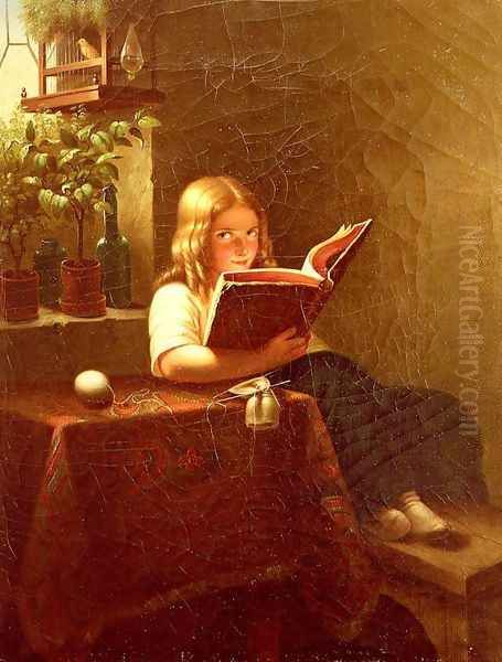 Das Lesende Mädchen (The Reading Girl) Oil Painting by Meyer Georg von Bremen