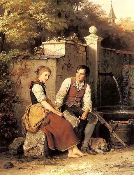 At the Well Oil Painting by Meyer Georg von Bremen