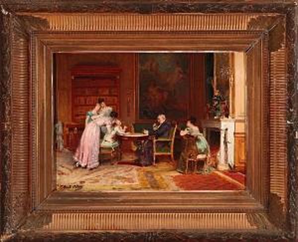 Interior Decimononico Oil Painting by Louis Emile Adan