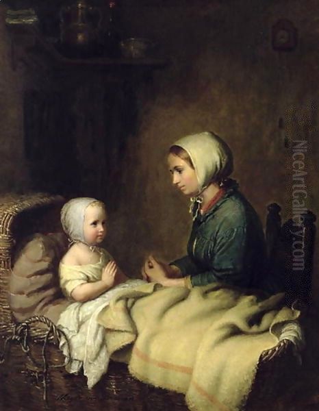 Little Girl Saying Her Prayers in Bed Oil Painting by Meyer Georg von Bremen