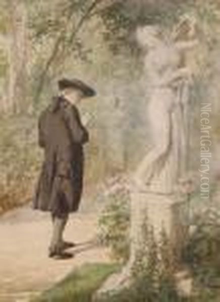 Clergymanadmiring A Marble Statue Oil Painting by Louis Emile Adan