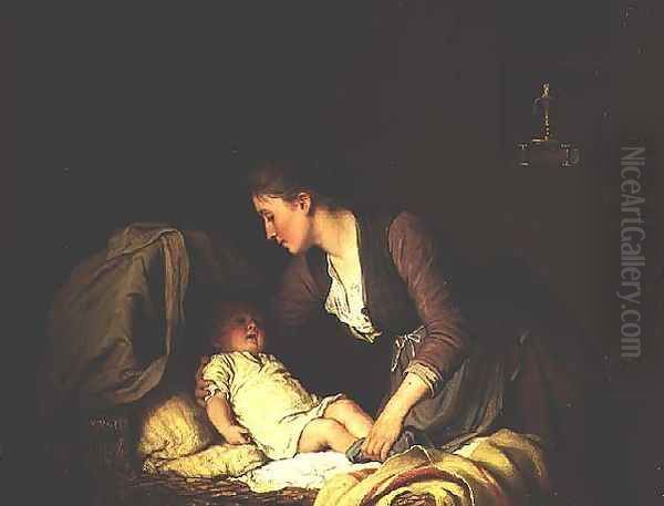 Undressing the Baby, 1880 Oil Painting by Meyer Georg von Bremen