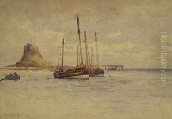 Fishing Boats Off Holy Island Oil Painting by Charles William Adderton