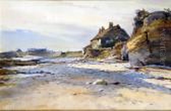 A Pair, Cottage In Northumberland, Beadnell Bay And Flamboro Cobbles Oil Painting by Charles William Adderton