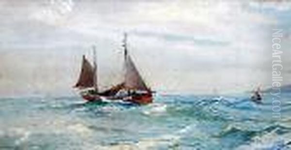 Returning To Theharbour, Scarborough Oil Painting by Charles William Adderton