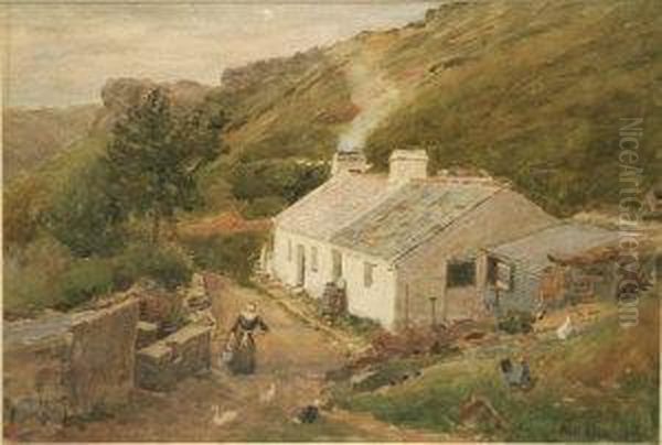 Hillside Cottage Oil Painting by Joseph Poole Addey