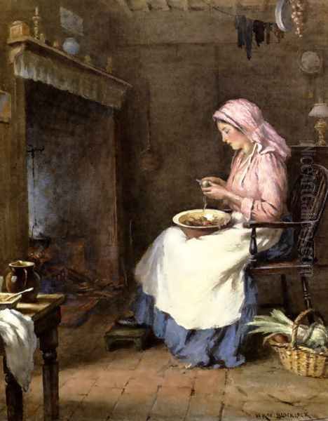 A Woman Peeling Vegetables Oil Painting by William Kay Blacklock