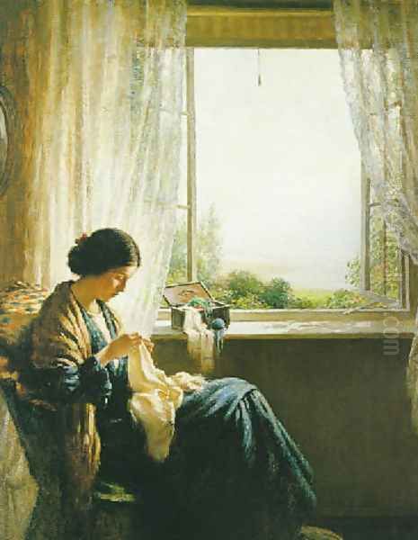 Sewing by a window 1915 Oil Painting by William Kay Blacklock