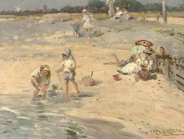 Building castles in the sand Oil Painting by William Kay Blacklock