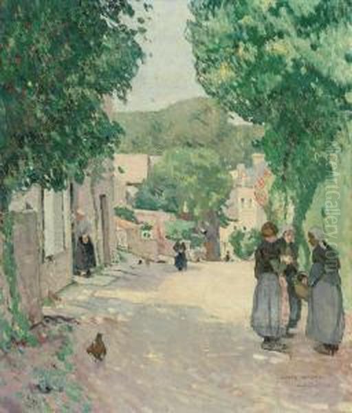 Scene De Village En Bretagne Oil Painting by Jules Adler