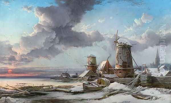 Frosty Sunrise, Leiden Oil Painting by Henry Bright