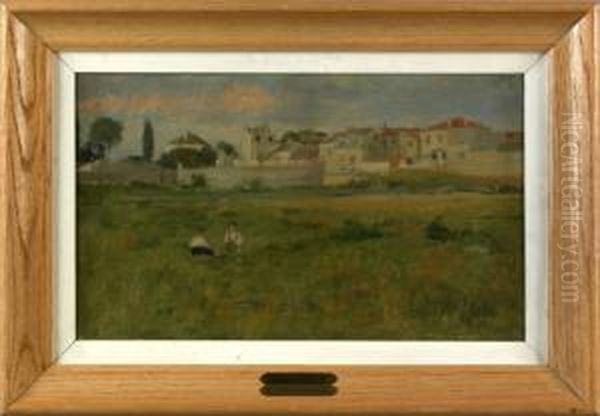 Landscape With Town In Background Oil Painting by Albert Jean Adolphe