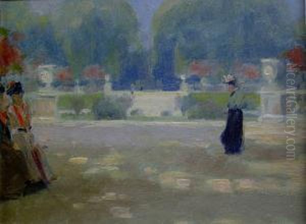 A Bright Day In The Luxembourg Gardens, Paris Oil Painting by Albert Jean Adolphe