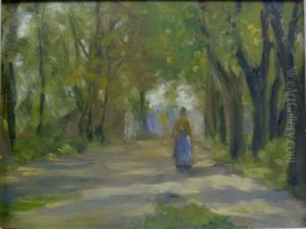 Figure On Forest Pathway Oil Painting by Albert Jean Adolphe