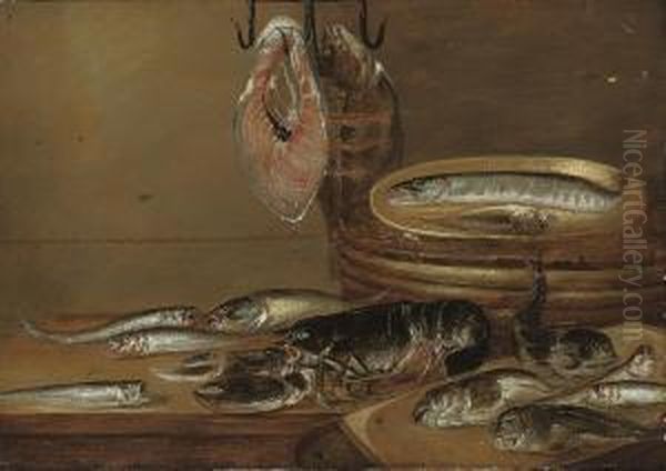 Still Life With Fish And A Lobster On A Table Oil Painting by Alexander Adriaenssen