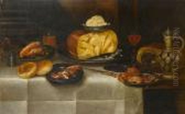 Cheese, Ham, Bread, Crabs Oil Painting by Alexander Adriaenssen