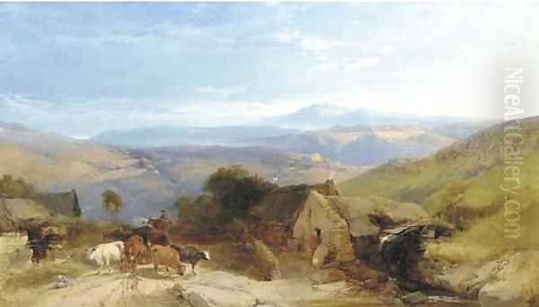 Scene in the Scottish Highlands, afternoon effect Oil Painting by Henry Bright