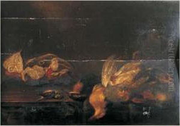 Oiseaux Et Poissons Sur Un Entablement Oil Painting by Alexander Adriaenssen