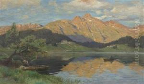 Seelandschaft Im Abendrot. Oil Painting by Franz Theodor Aerni