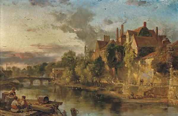 The Old Bridge and Ancient Palace on the Medway at Maidstone Oil Painting by Henry Bright